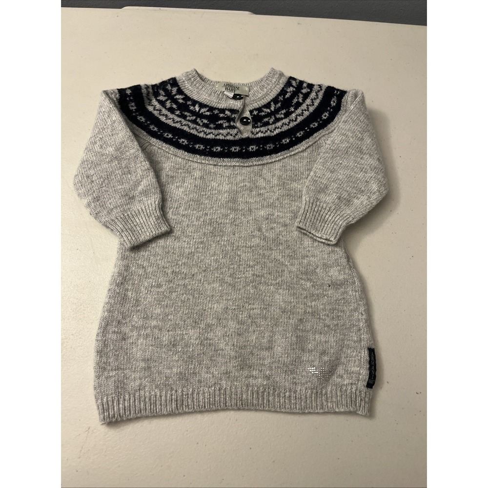 Armani Baby 6 Month Infant Gray Blue Sweater Dress‎ Soft!! 2 Button Winter